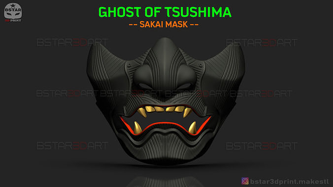 fantôme of tsushima sakai masque samouraï cosplay casque costume diable japonais japon ghostoftsushima hannya oni halloween visage covid horreur jeux jouets 3D print model - Mito3D