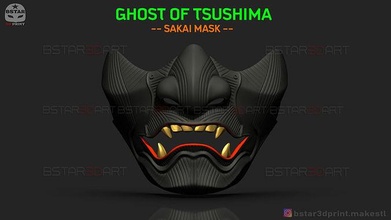 fantasma of tsushima sakai maschera samurai cosplay casco costume diavolo giapponese giappone ghostoftsushima hannya oni halloween viso covid orrore tranne giochi giocattoli 3d print model - Mito3D