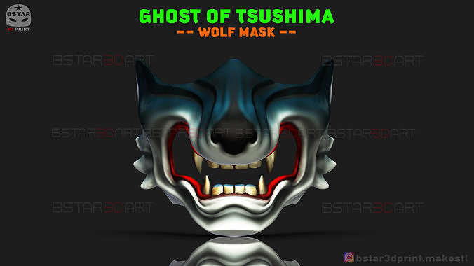 ghost of tsushima - wolf mask samurai cosplay helmet costume devil japanese japan ghostoftsushima hannya oni halloween face horror saikai games toys 3D print model - Mito3D