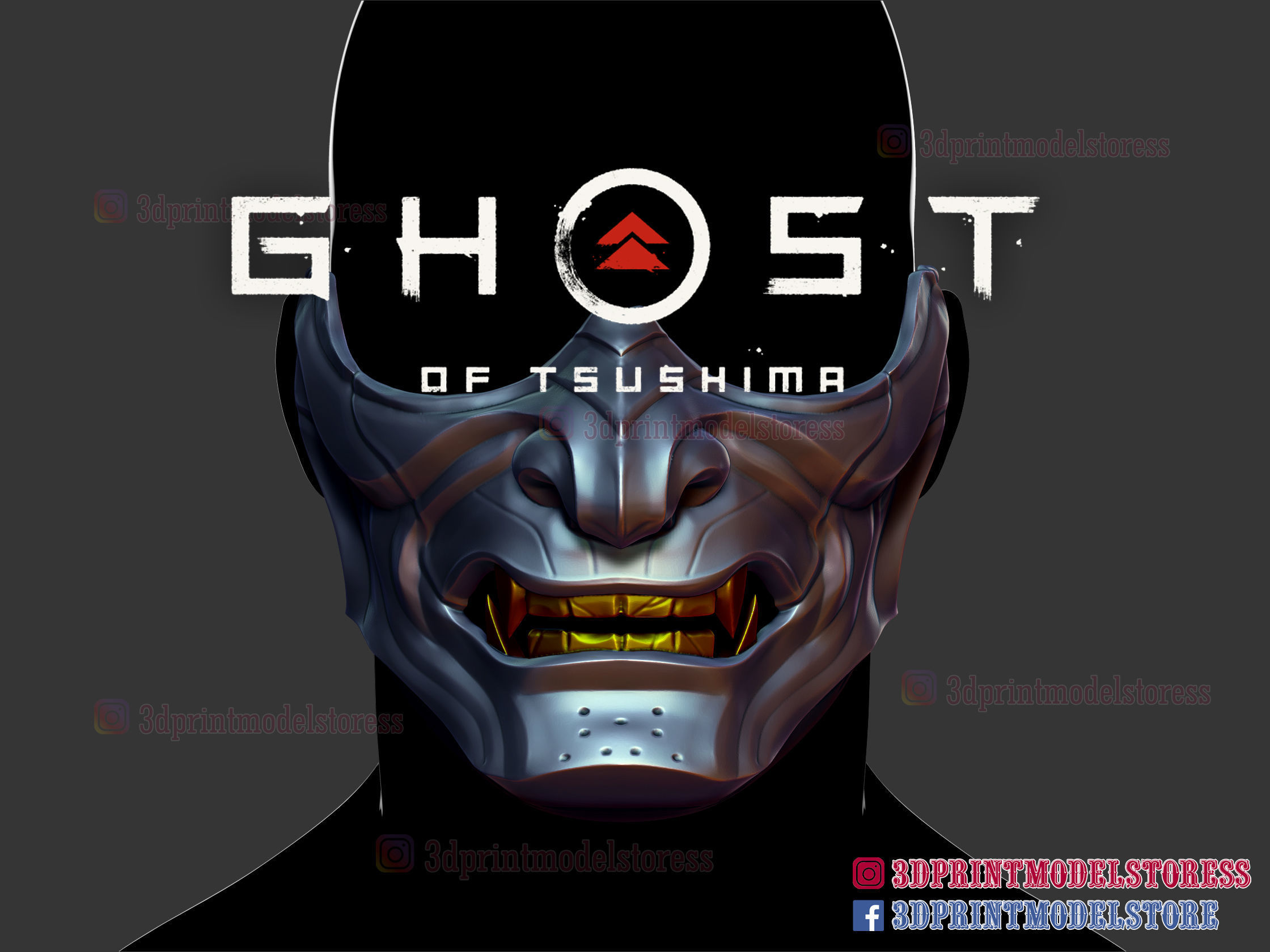 ghost of tsushima mask cosplay helmet costume demon devil japanese japan samurai oni hannya games toys 3D print model - Mito3D