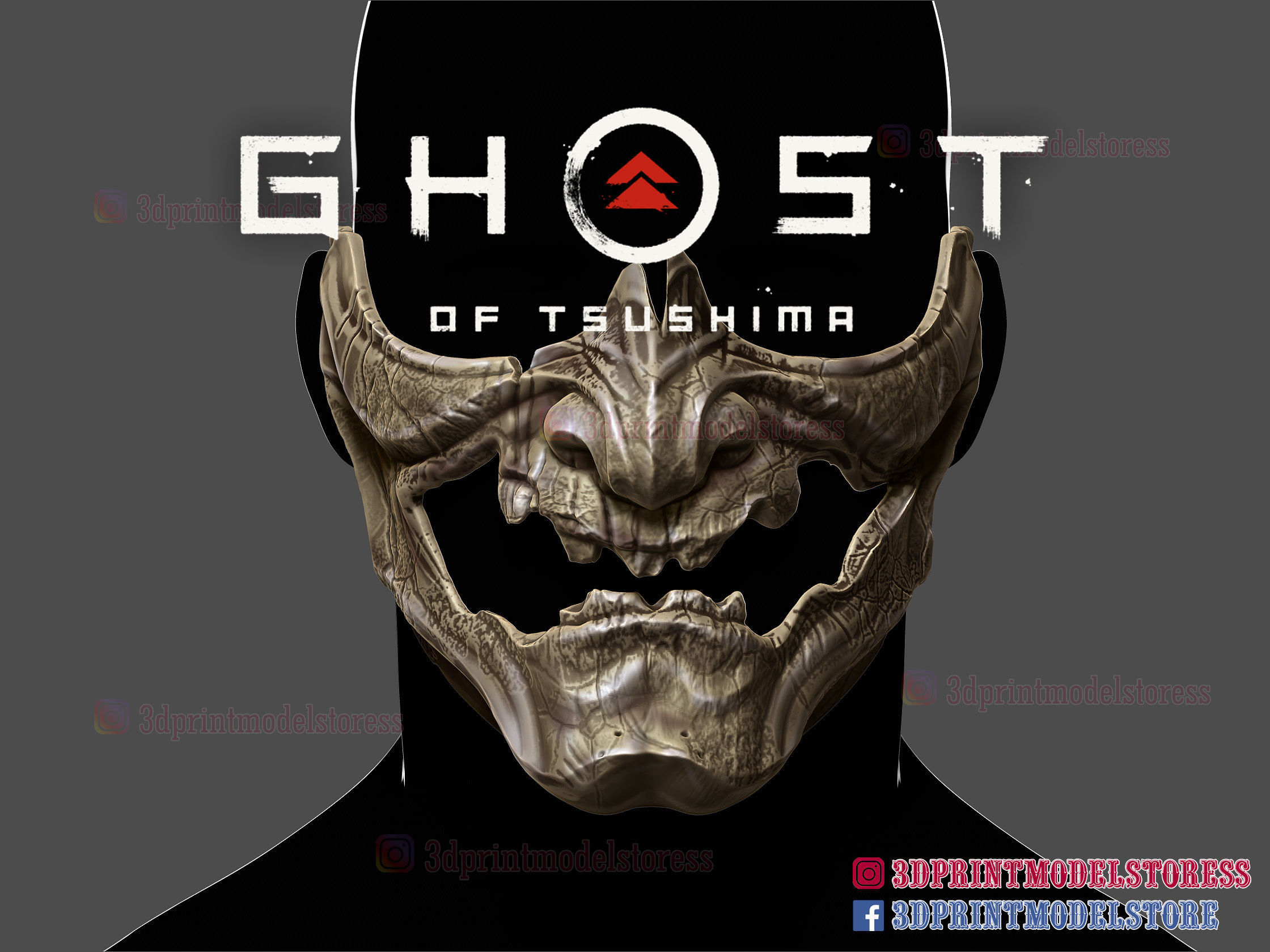 fantasma of tsushima scheletrico maschera giapponese oni samurai casco vendetta cosplay halloween giappone giochi armatura giocattoli 3D print model - Mito3D