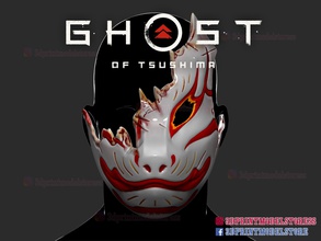 fantasma of tsushima tomoe maschera mostro orrore halloween spaventoso samurai oni casco giappone giapponese kitsune demone cosplay giochi giocattoli 3d print model - Mito3D