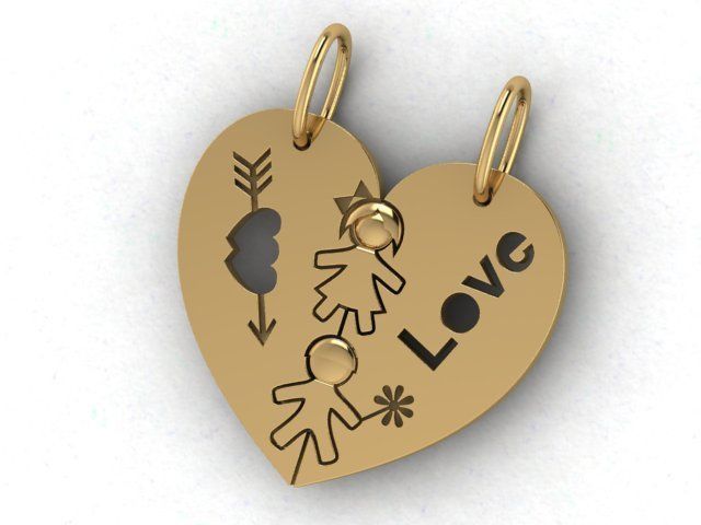 regalo per gli appassionati gioielli amanti cuore due dimensi designer popolare ciondoli 3D print model - Mito3D