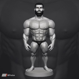 gigachad Figur Tschad meme komisch Zahl Skulptur Spielzeug Muskel Bodybuilder passen Kerl Stärke Athlet Bodybuilding nacktem Oberkörper Charakter Kunst Skulpturen 3d print model - Mito3D