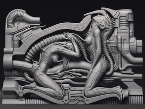 giger erotomechanik vii skulptur druckbar 3d modell hrgiger außerirdischer xenomorph 3dprint statue kreatur distopisch außerirdisch kunst skulpturen nostromo prometheus bund weyland ripley artwall 3d print model - Mito3D