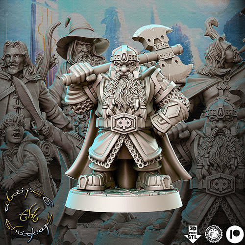 gimli hobbit lord rings lotr 32mm pre-supported fellowship tolkien frodo gandalf middle earth legolas aragorn miniatures figurines 3d print dnd heroquest dungeon games toys board 3D print model - Mito3D
