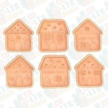 pan jengibre casas Galleta cortador conjunto 6 sello galletas cocinar cocina cortadores comida casa pastel 3d print model - Mito3D