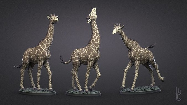 giraffen posiert giraffe tier tiere säugetier safari natur afrika zoo tierwelt kunst pferd hirsch statuette flecken innere wunderschönen melman skulpturen 3d print model - Mito3D