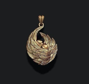 girl feather wings pendant v2 fly nympha woman men gold silver necklace jewelry buterflay butterflay art jewel nature zbrush bird featherbird fure pendants 3d print model - Mito3D
