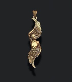 girl feather wings pendant fly nympha woman men gold silver necklace jewelry buterflay butterflay art jewel nature zbrush bird featherbird fure pendants 3d print model - Mito3D