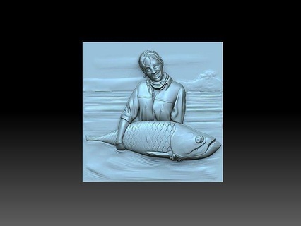 girl fish fishing ocean sea fisherman fisherfolk fisherwoman relief cnc art 3d print model - Mito3D