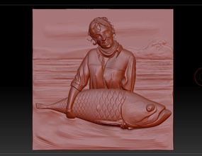 chica de pescado art niña el panel 3d cnc imprimible signo escultura la estatua bas deco alto relieve pescador otros 3d print model - Mito3D