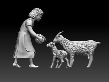 girl goats cattle print sculpture female farm village farmer diorama woman art sculptures barnyard 3d print model - Mito3D