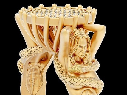 ragazza serpente squillare argento oro gioielleria stampabile 3d modello modalità moda design fantasia tendenza zbrush statua scultura sterlina donna anelli 3d print model - Mito3D