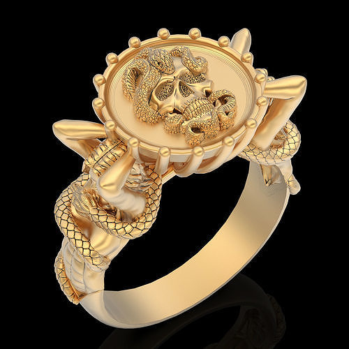 Mädchen Schlange Schädel Ring Silber Gold druckbar Schmuck 3d Modell Sterling Ringe 3D print model - Mito3D