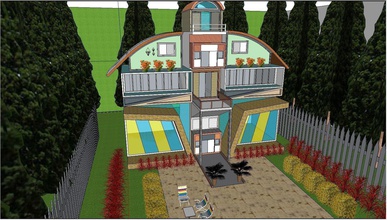 la casa di vetro edificio architettura recinto bungalow famiglia giardino esterno moderna all'aperto 3d print model - Mito3D
