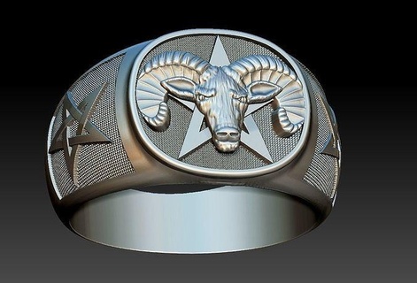 goat baphomet ring bathomet goat pentagram star magic symbol jewelry rings  3d print model - Mito3D