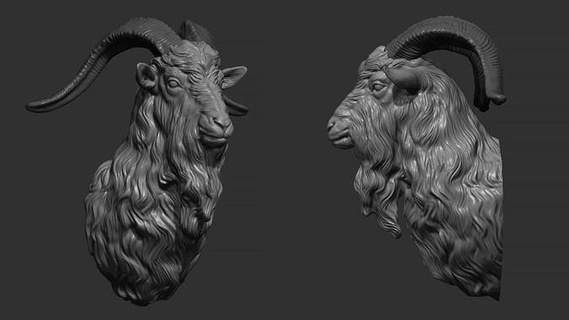 goat head art sculpture statue figure animal nature horns printable sheep horn ram wool mammal jewelry aries pendant zodiac farm sculptures 3d print model - Mito3D