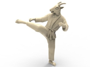 goat roundhouse kick art karate action figure actionfigure character martial super hero human hybird fight toy toys print printable punch statue sculptures 3d print model - Mito3D