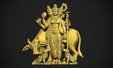 datentrey tiere center 3 kopf indisch hindu shiva brahma vishnu kuh hund hündchen jata sadhu kunst skulpturen 3d print model - Mito3D
