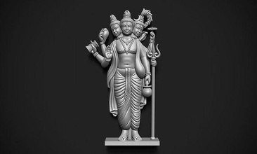 god datatrey 3 vishnu indian head three brahma mahesh shiva south hindu idol murti statue beautiful art sculptures 3d print model - Mito3D