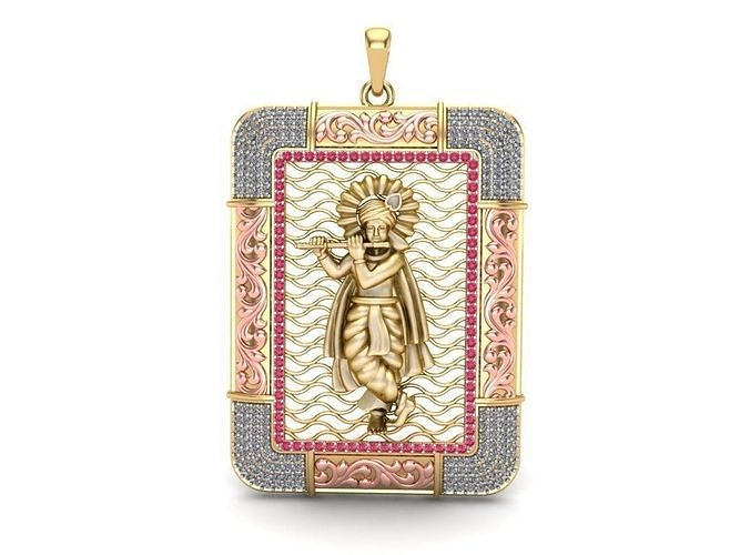 god krishana gold pendant - 02 jewellery diamond sculpture character temple antique necklace 3d 3dprint printable jewelry pendants 3D print model - Mito3D
