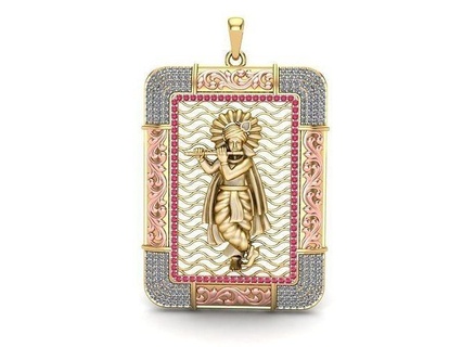 Dio Krishna oro pendente 02 gioielleria diamante scultura carattere tempio antico collana 3d 3dprint stampabile ciondoli 3d print model - Mito3D
