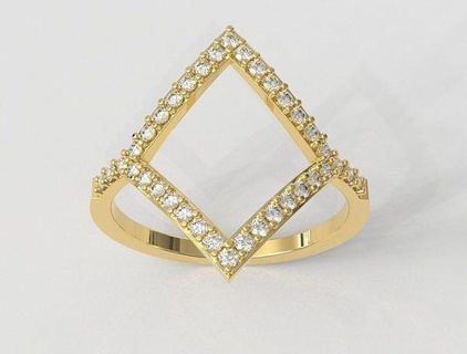 goemetric diamond ring rings gold jewelry pauloranieri trendy fashion classic modern silver jewellery jewel geometric square gemstone printable 3d print model - Mito3D