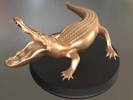 gold alligator animal high poly real realistic print printable 3dprint display statue wild wildlife nature toy sculpture crocodile carnivore cute art sculptures 3d print model - Mito3D