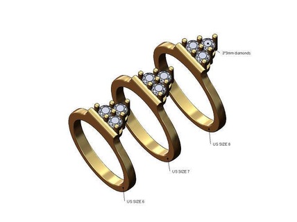 or bar couronne grappe diamant bague us suzes 6 7 8 bijoux argent imprimable mode pincé 3mm mariage engagement 3d modèle anneaux 3d print model - Mito3D