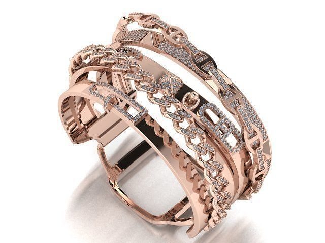 or bracelet imprimable argent sterling vintag bijou cubain bijoux mode beauté goujat Shayeste conception engagem diamant femmes crier regarder bracelets 3D print model - Mito3D