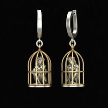 oro gabbia orecchini sterlina stampabile argento gioiello gioielleria moda bellezza cnc buio fantasia scultura souvenir 3d print model - Mito3D