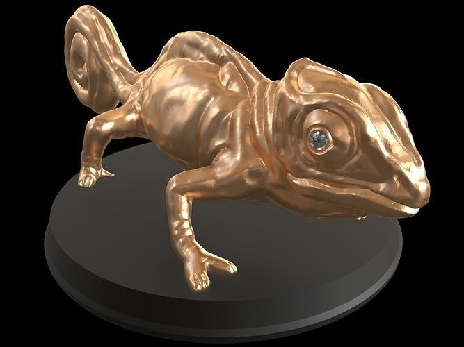 Gold Chamäleon Tier poly Real realistisch drucken druckbar 3dprint Anzeige Statue wild Tierwelt Natur niedlich Spielzeug Bildhauerei Skulptur Metall Kunst Skulpturen 3D print model - Mito3D