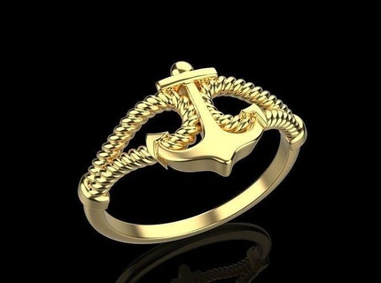 gold collection anchor ring us size 10 5 jewel jewelry silver printable diamond jewellery wedding gem engagement brilliant white necklace engagem sterling fashion rings 3d print model - Mito3D