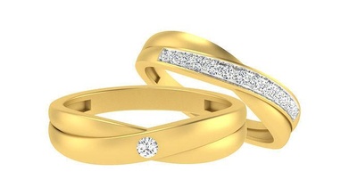 or couple bande bague 3dm stl rendre mariage engagement bijoux imprimable bijou diamant anneaux mariée jeune marié gemme platine bandes silhouette 3d print model - Mito3D