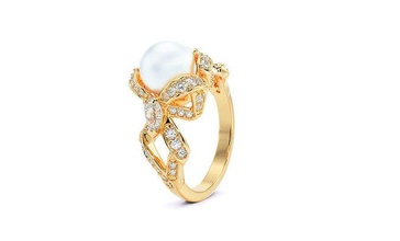 oro diamante squillare centrale perla stampabile nozze cad moda gioielleria argento fidanzamento anelli 3d print model - Mito3D