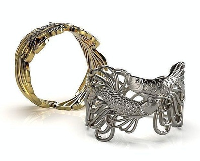 ouro Duplo peixe anel animal mar koi betta aquário jóias imprimível prata joalheria luz peso água embrulho Largo jóia argolas 3d print model - Mito3D