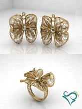 ouro brincos anel noivado jóia imprimível Casamento brinco gema diamante moda engagem jóias beleza cafajeste mulher 3d print model - Mito3D