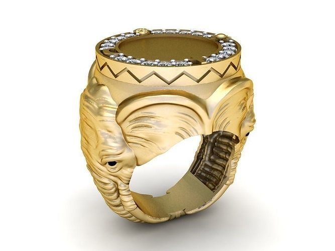 oro elefante squillare uomini stampabile argento gioielleria gemma animale 3d Stampa anelli 3D print model - Mito3D