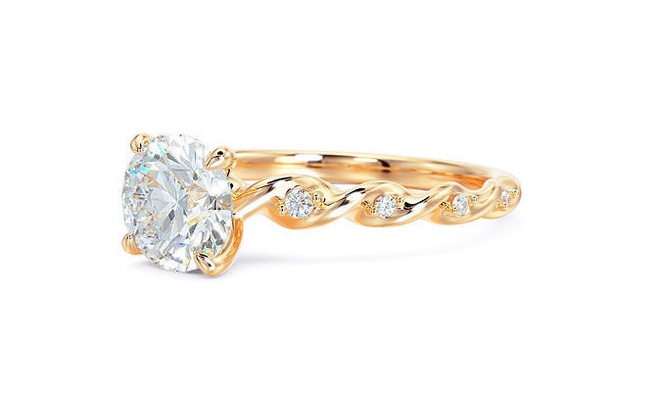 oro compromiso anillo 6mm central diamante imprimible boda canalla moda joyería joya plata lujo brillante belleza anillos 3d print model - Mito3D