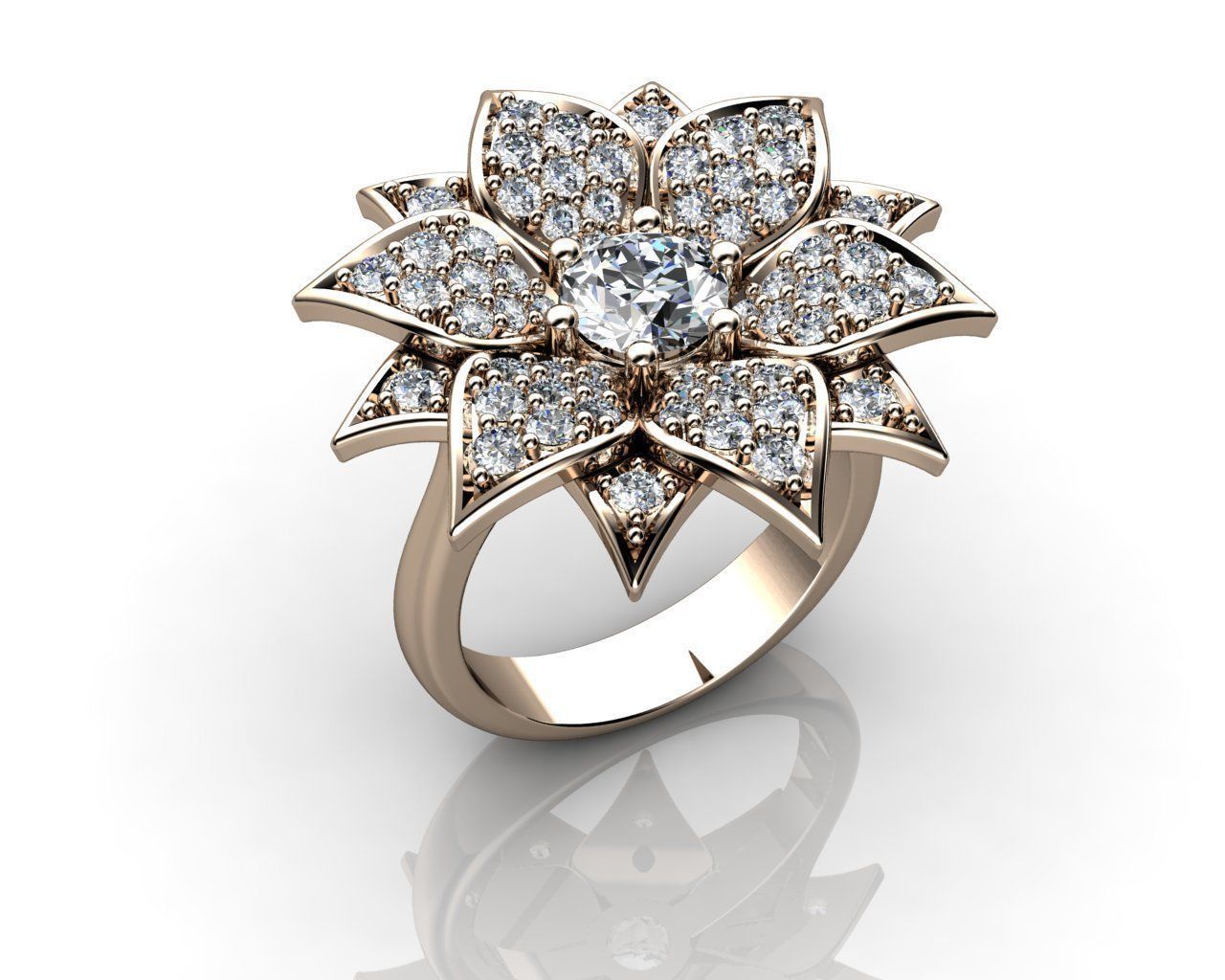 ouro flor anel noivado diamante moda casamento jóias rinoceronte joalheria argolas engagem prata cafajeste beleza pedra colar 3D print model - Mito3D