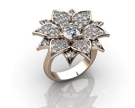 gold flower ring jewelry engagement diamond fashion wedding jewellery rhino rings 3d print model - Mito3D