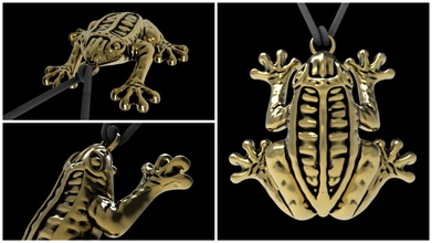 gold frog pendant 3d printable nature jewelry stl 3dm file reptile animal monster character dragon rhinoceros necklace 3dprint jewel jewellery pendants cute 3d print model - Mito3D
