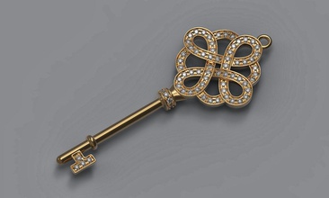altın anahtar yazdırılabilir modeli elmas 3dm 3d modelleme stl kolye takı model baskı gergedan sarı beyaz rose Gümüş cnc mücevher 3d print model - Mito3D