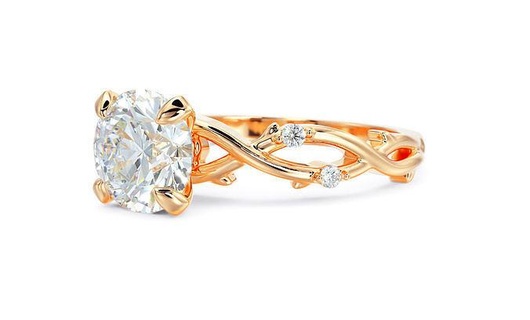 Gold Blatt Engagement Ring 1ct runden Diamant druckbar Hochzeit cad Mode Schmuck Silber Natur Ringe 3d print model - Mito3D