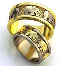 l'oro anelli in metallo gioielli matrimonio accessorio abbigliamento elefante anello d'oro gemma ringswithelephants tusk cartone animato 3d print model - Mito3D