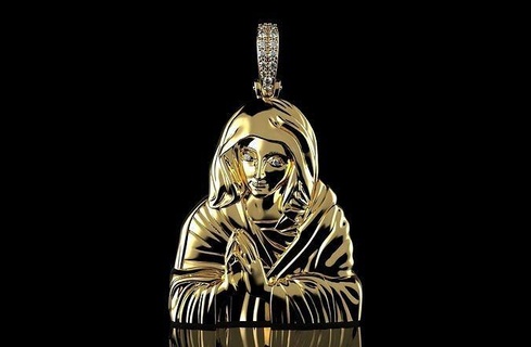 gold n1003 virgin mary jewelry gem jewellery pendants platinum pendant brilliant necklace engagement jesus mother christian art sculptures christ religious 3d print model - Mito3D