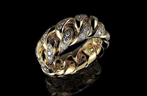 oro n1009 cubano diamante anillo Boda joya imprimible plata joyería lujo compromiso brillante libra esterlina platino anillos solitario 3d print model - Mito3D