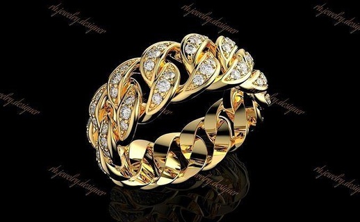 gold n1058 cuban engagement wedding jewellery rings diamond silver pendant fashion necklace sterling bracelet chain link jewelry miami 3d print model - Mito3D