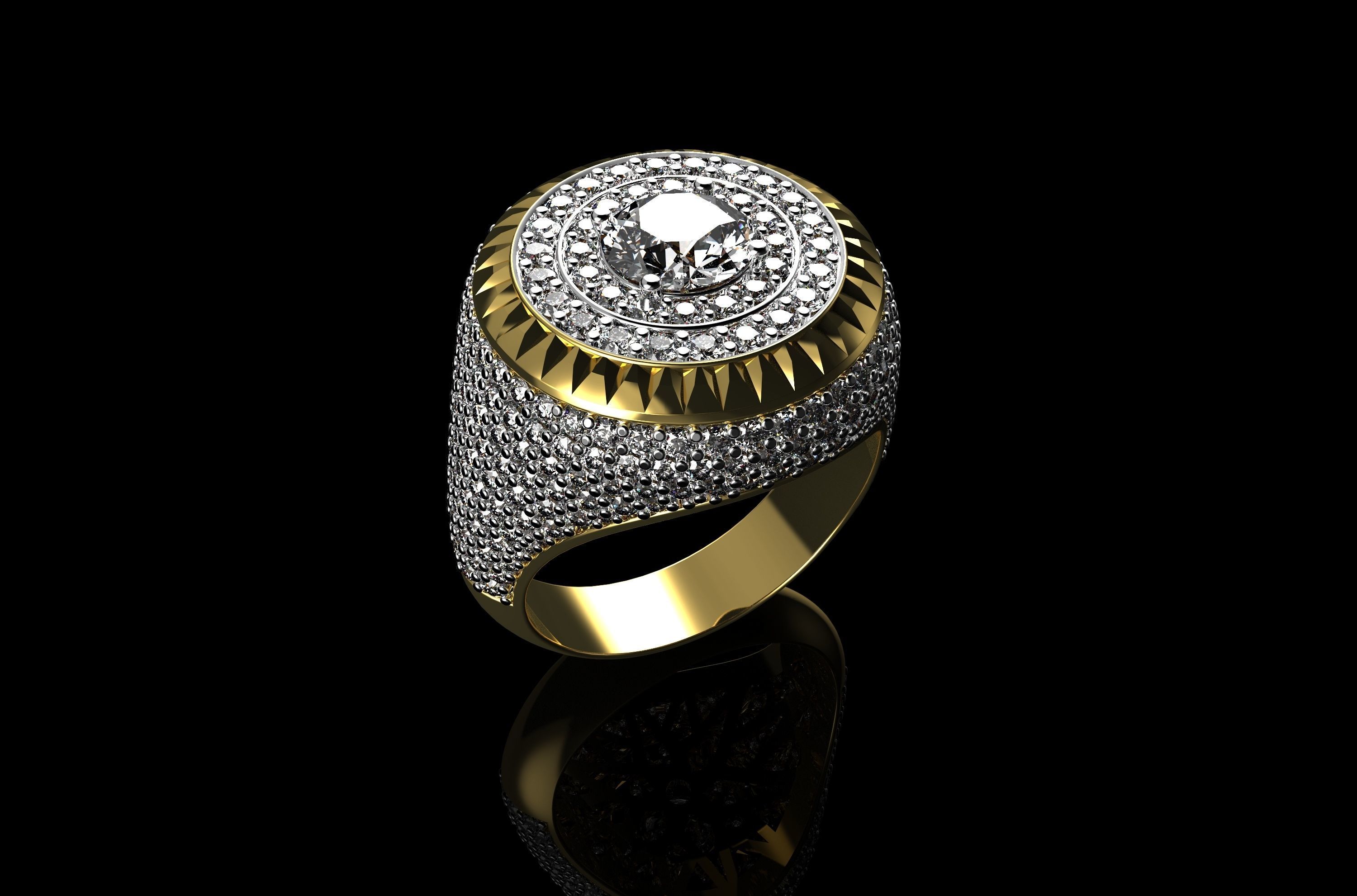 ouro n570 jóias anel diamante sterling de prata metalizado jóia área trabalho printable studio escuro os homens brilhante luxo brilhando o design tradução cad anéis 3D print model - Mito3D